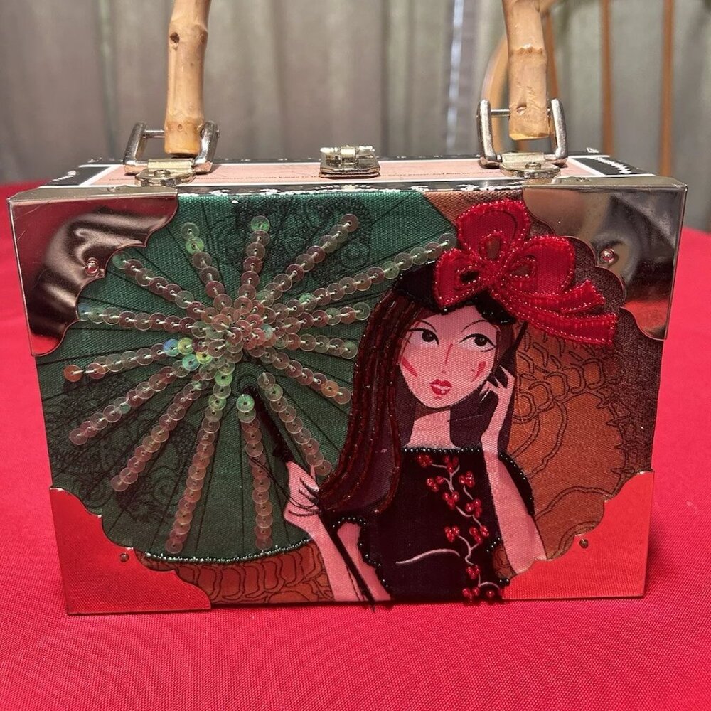 Romeo Roma Cigar Box Purse Bamboo Handle Lined Leopard Print/Pocket Novelty